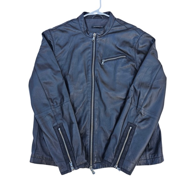 John Varvatos Black Lambskin Full Zip Bomber Motorcycle‎ Leather